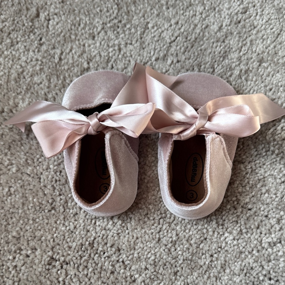 Mud Pie Blush Velvet Baby Flats with Satin Bow